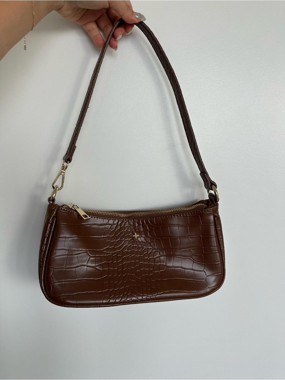 Princess Polly Croc-Embossed Brown Shoulder Bag (like new)